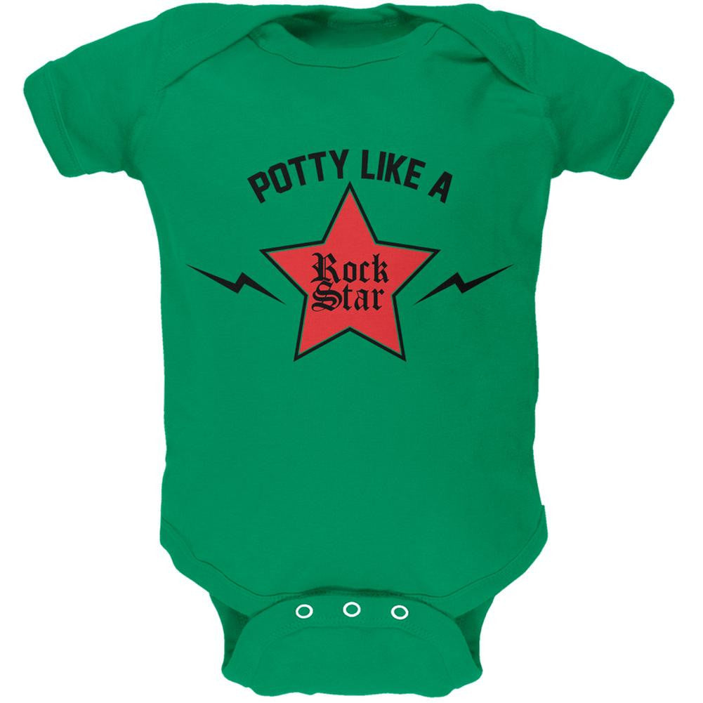Potty Like A Rock Star Kelly Green Soft Baby One Piece Baby One Piece Old Glory 0-3M Green