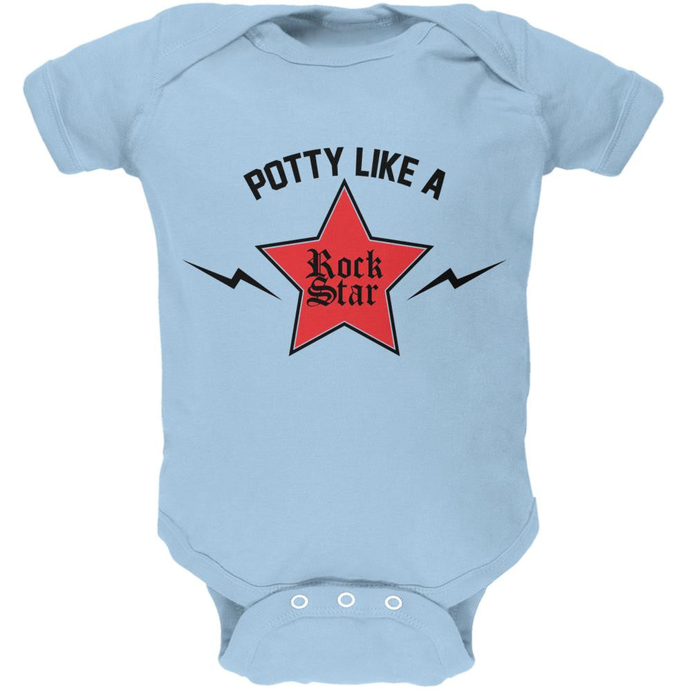 Potty Like A Rock Star Light Blue Soft Baby One Piece Baby One Piece Old Glory 0-3M Blue