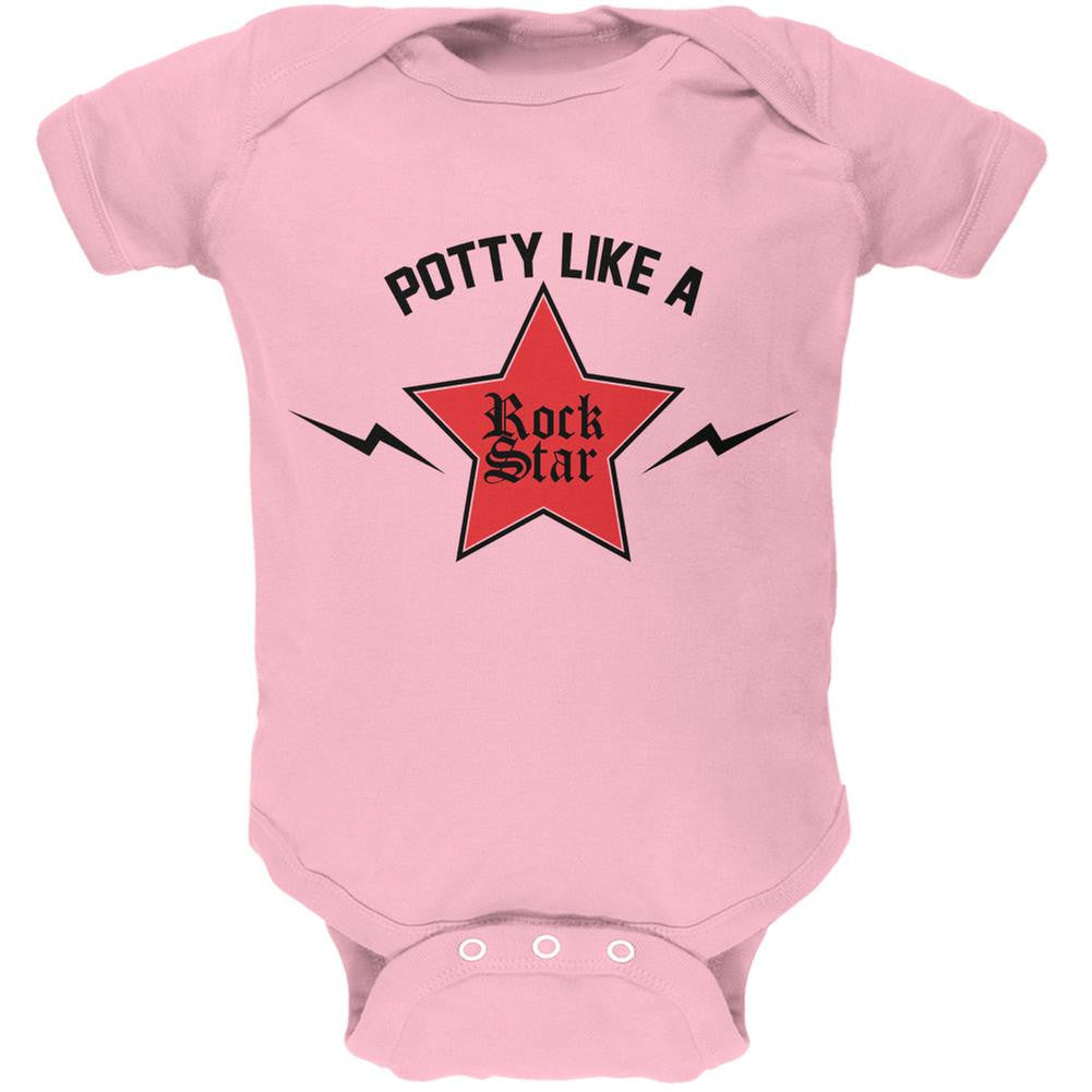 Potty Like A Rock Star Light Pink Soft Baby One Piece Baby One Piece Old Glory 0-3M Pink