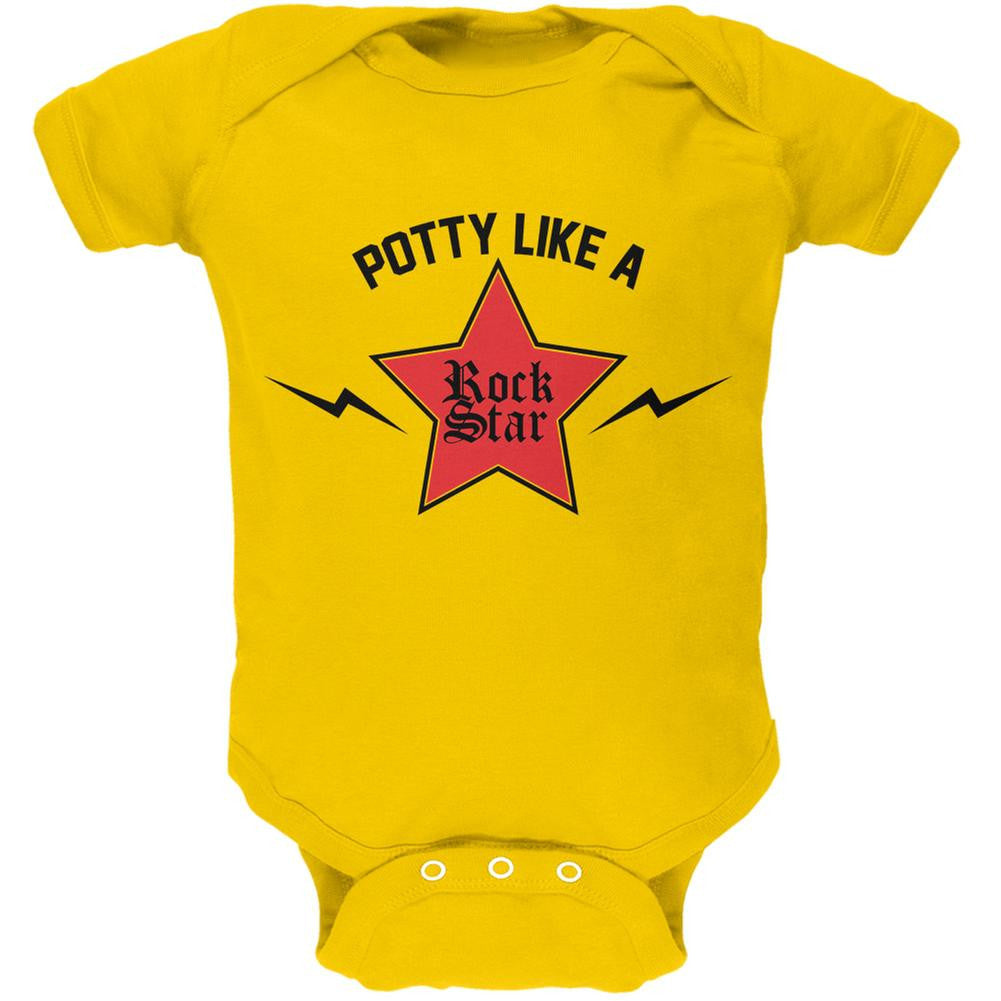 Potty Like A Rock Star Yellow Soft Baby One Piece Baby One Piece Old Glory 0-3M Yellow