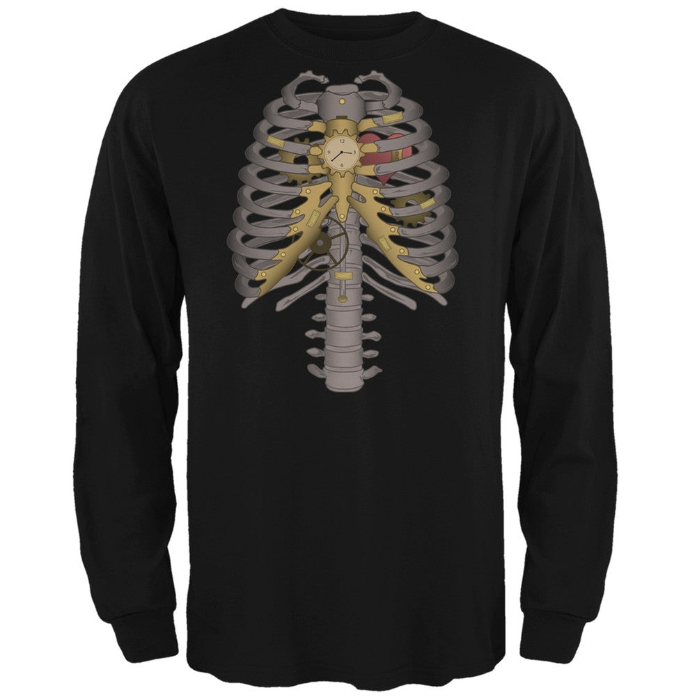 Halloween Steampunk Mechanical Skeleton Costume Black Adult Long Sleeve T-Shirt Men's Long Sleeves Old Glory