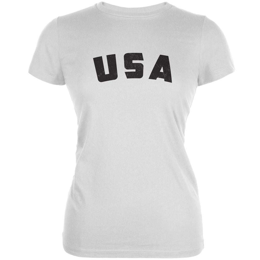 4th Of July Distressed USA White Juniors Soft T-Shirt Juniors T-Shirts Old Glory 2XL White