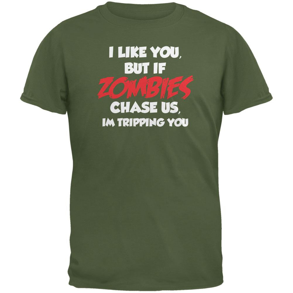 If Zombies Chase Us Military Green Adult T-Shirt Men's T-Shirts Old Glory 2XL Green