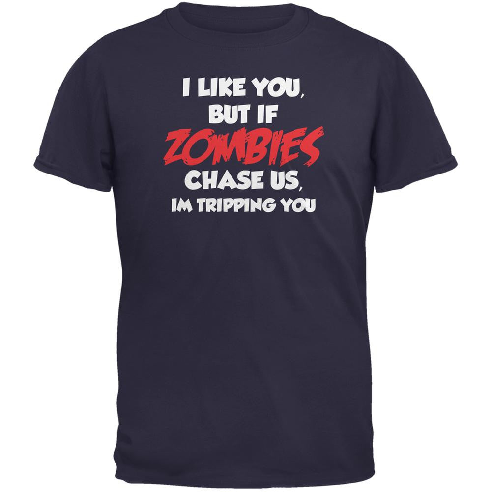 If Zombies Chase Us Navy Adult T-Shirt Men's T-Shirts Old Glory 2XL Blue