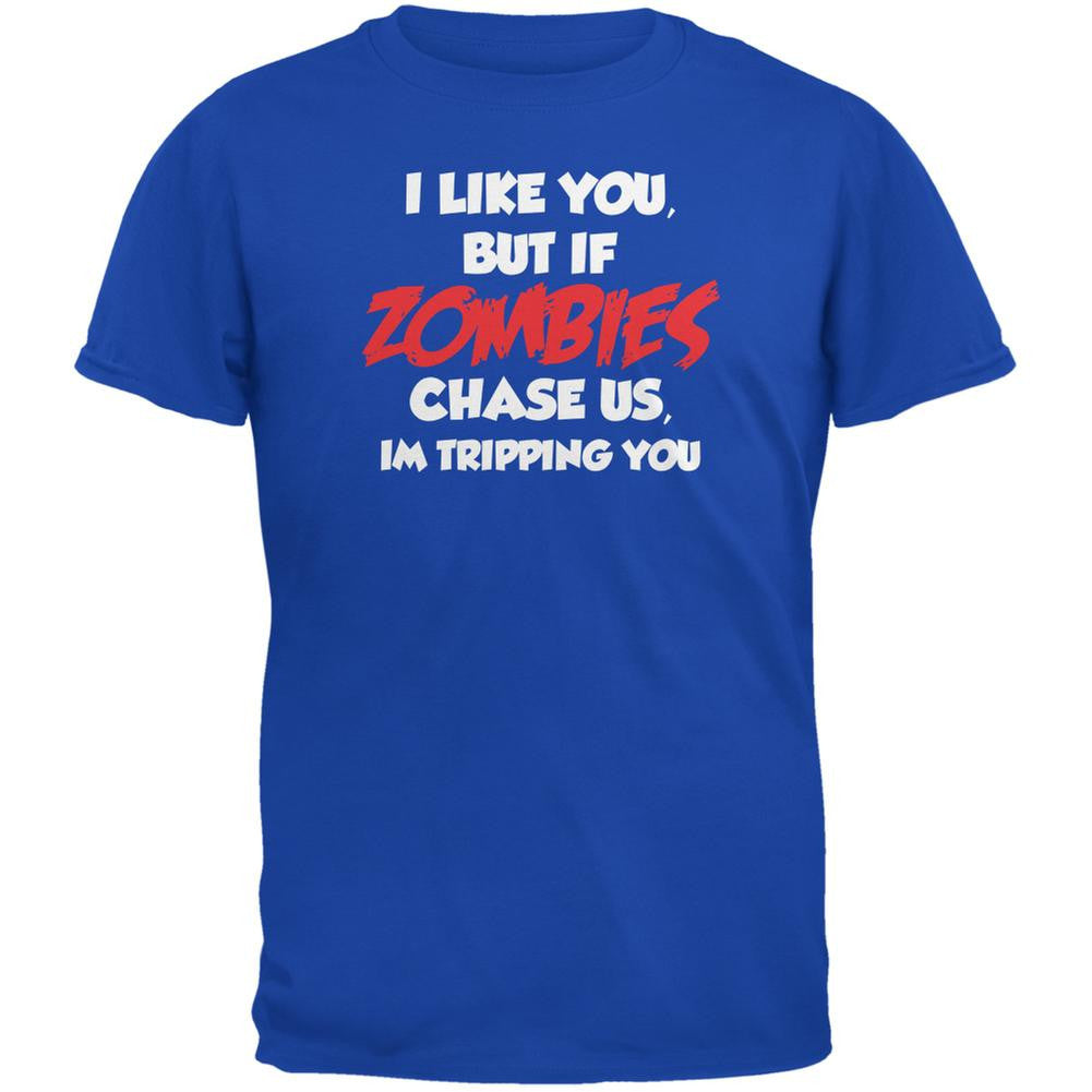 If Zombies Chase Us Royal Adult T-Shirt Men's T-Shirts Old Glory 2XL Blue