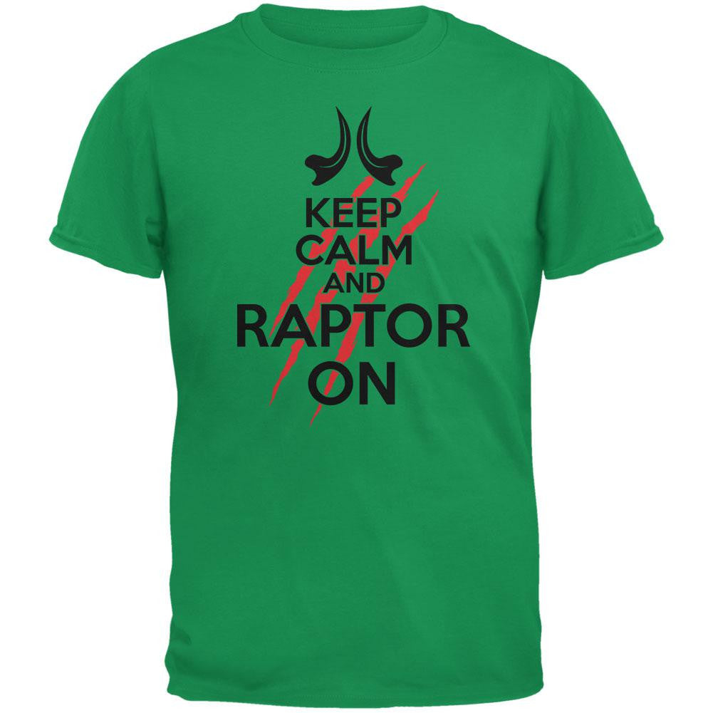 Keep Calm And Raptor On Irish Green Adult T-Shirt Men's T-Shirts Old Glory 2XL Green