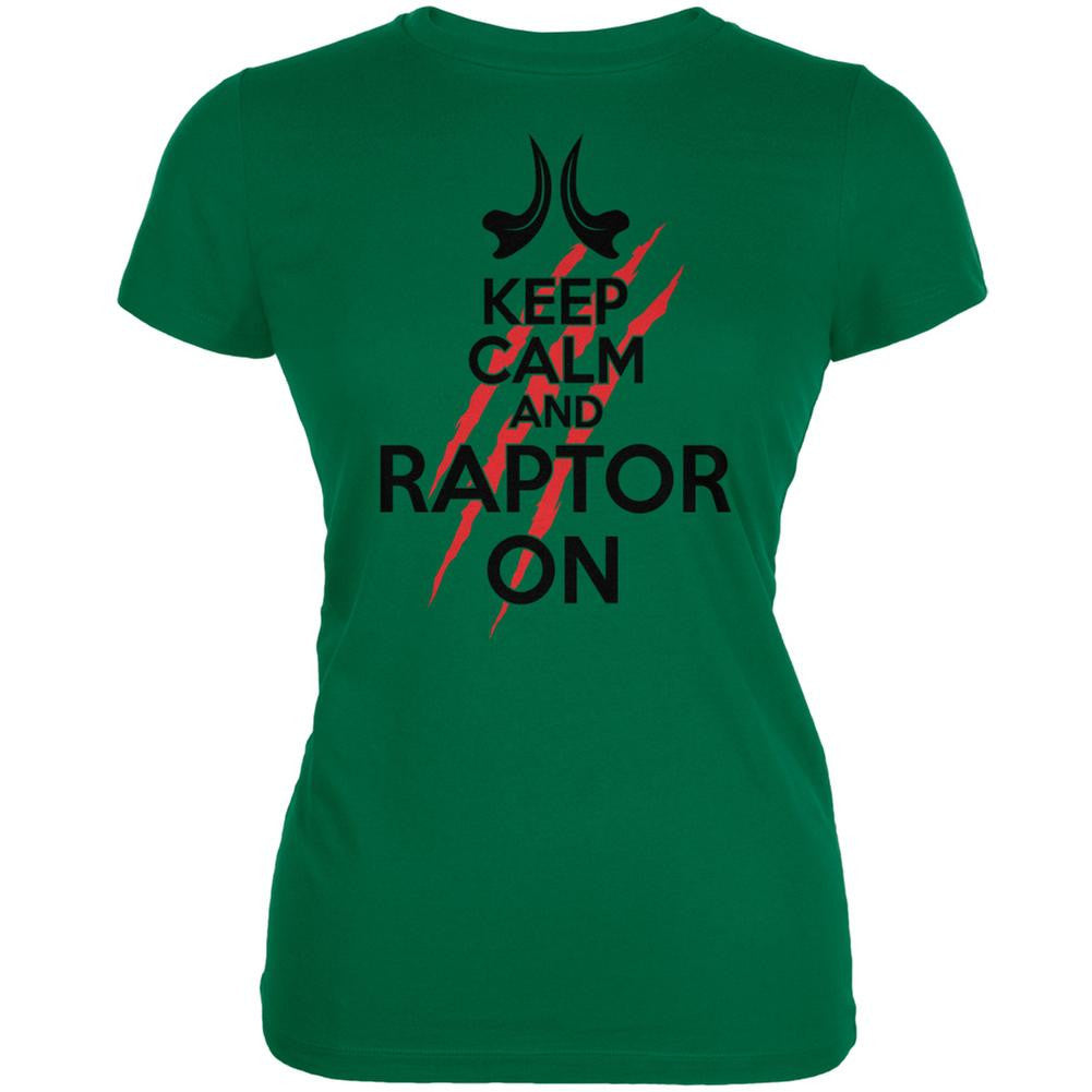 Keep Calm And Raptor On Kelly Green Juniors Soft T-Shirt Juniors T-Shirts Old Glory 2XL Green