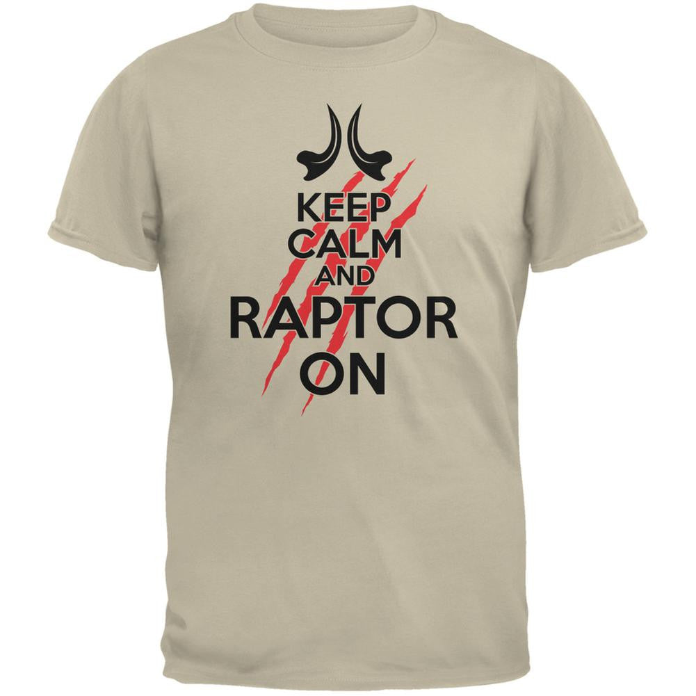 Keep Calm And Raptor On Sand Adult T-Shirt Men's T-Shirts Old Glory 2XL Off-White