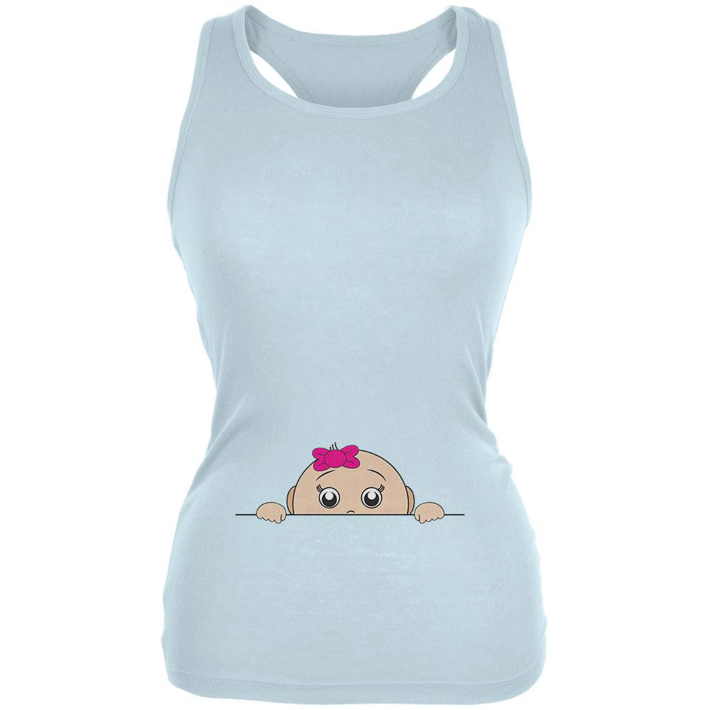 Peeking Baby Girl Pale Blue Juniors Soft Tank Top Juniors Tank Tops Old Glory