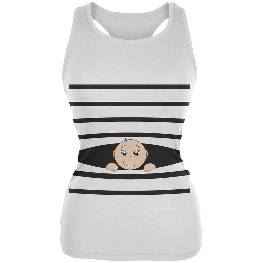 Striped Peeking Baby White Juniors Soft Tank Top Juniors Tank Tops Old Glory 2XL White