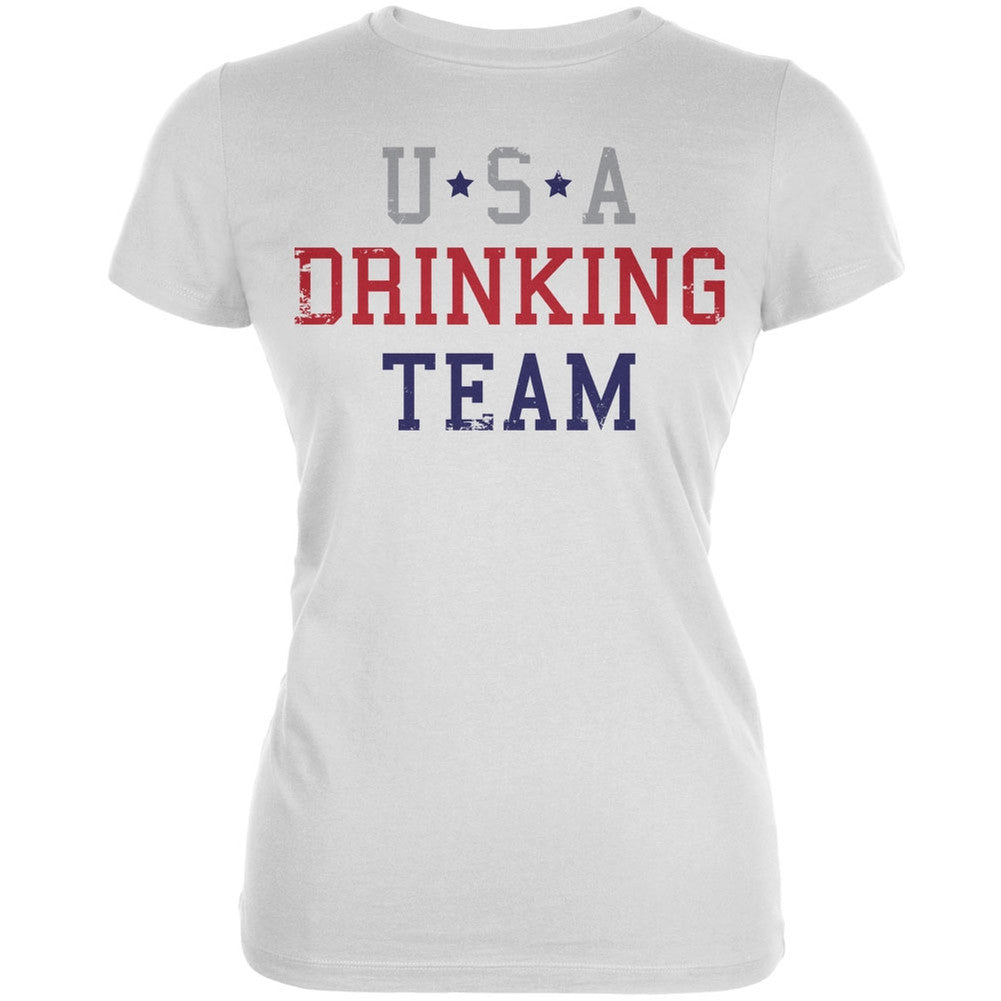 4th of July USA Drinking Team White Juniors Soft T-Shirt Juniors T-Shirts Old Glory 2XL White