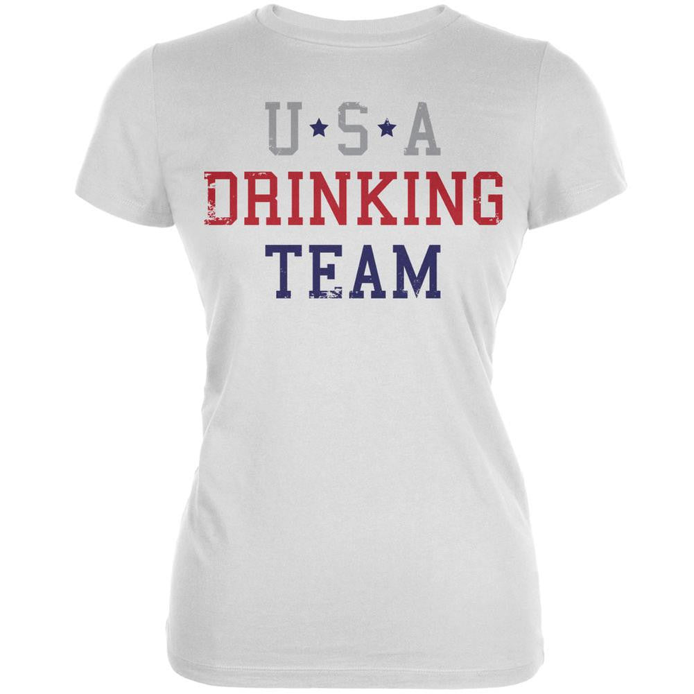 4th of July USA Drinking Team White Juniors Soft Tank Top Juniors T-Shirts Old Glory 2XL White
