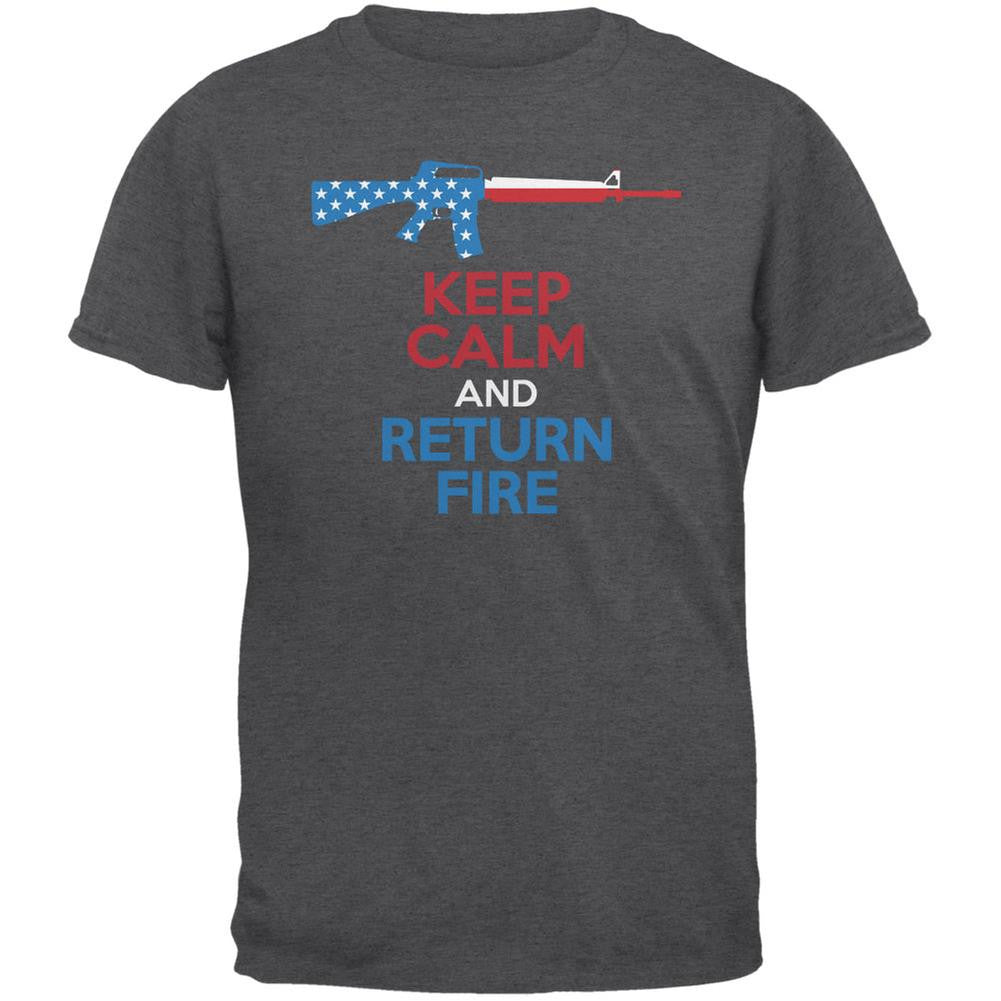 Keep Calm and Return Fire Dark Heather Adult T-Shirt Men's T-Shirts Old Glory 2XL Grey