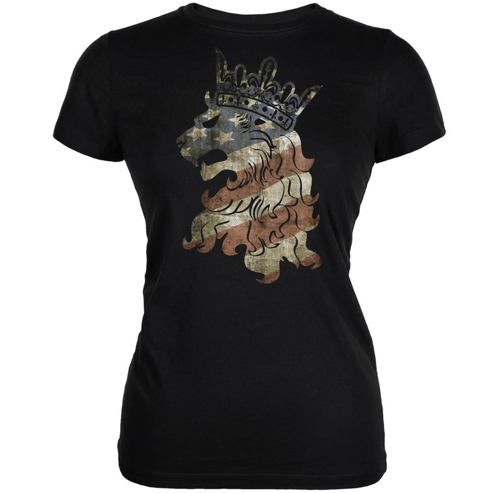 4th of July American Flag Heraldic Lion Black Juniors Soft T-Shirt Juniors T-Shirts Old Glory 2XL Black