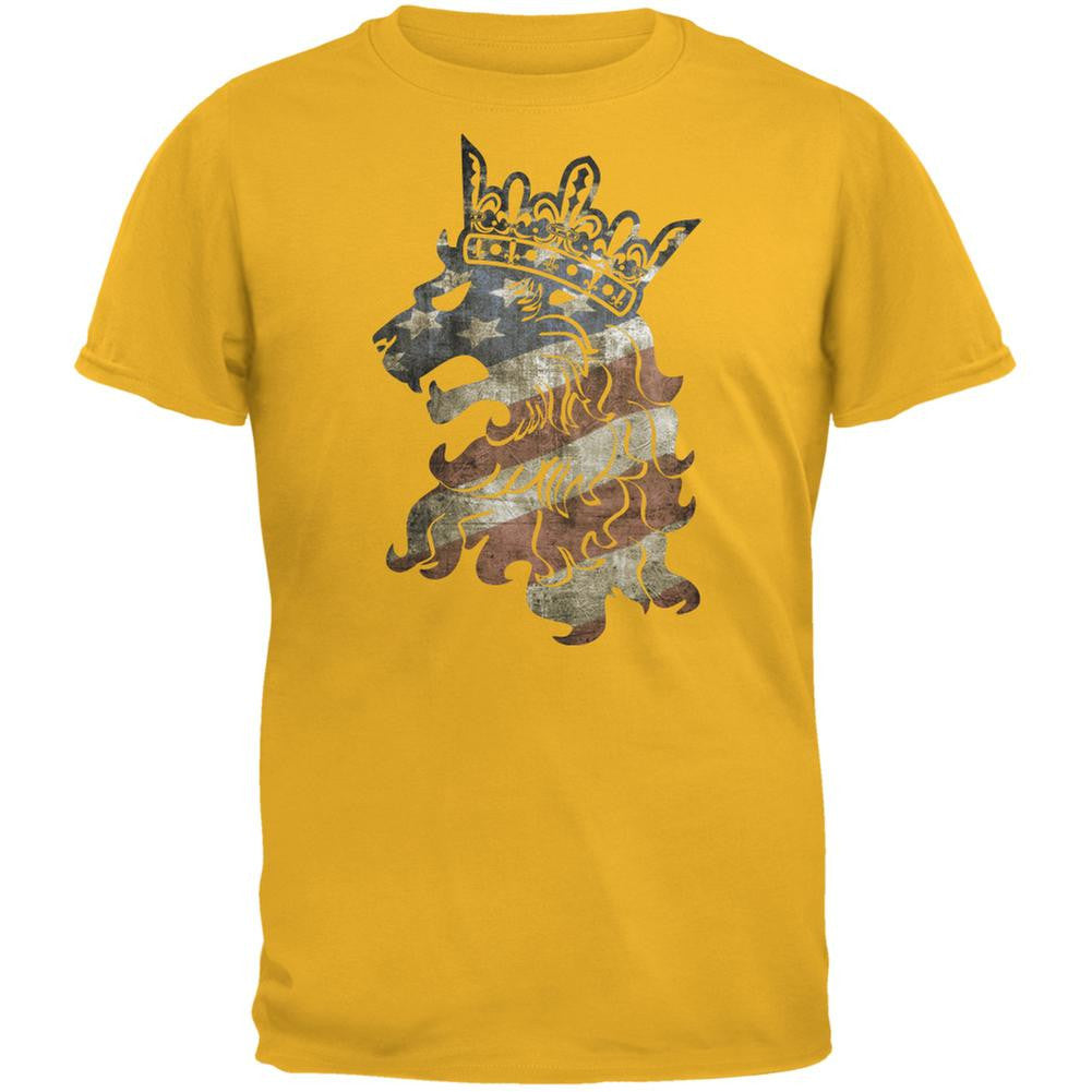 4th of July American Flag Heraldic Lion Gold Adult T-Shirt Men's T-Shirts Old Glory 2XL Yellow