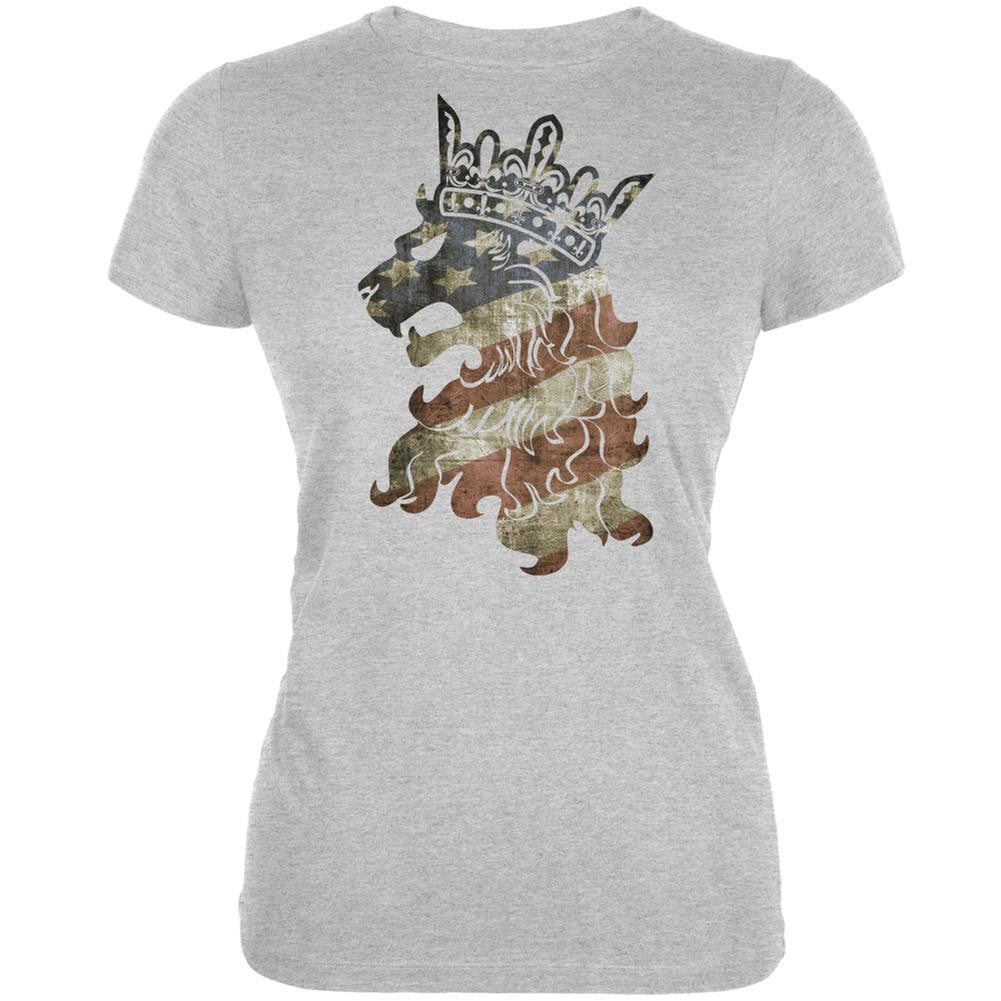 4th of July American Flag Heraldic Lion Heather Juniors Soft T-Shirt Juniors T-Shirts Old Glory 2XL Grey
