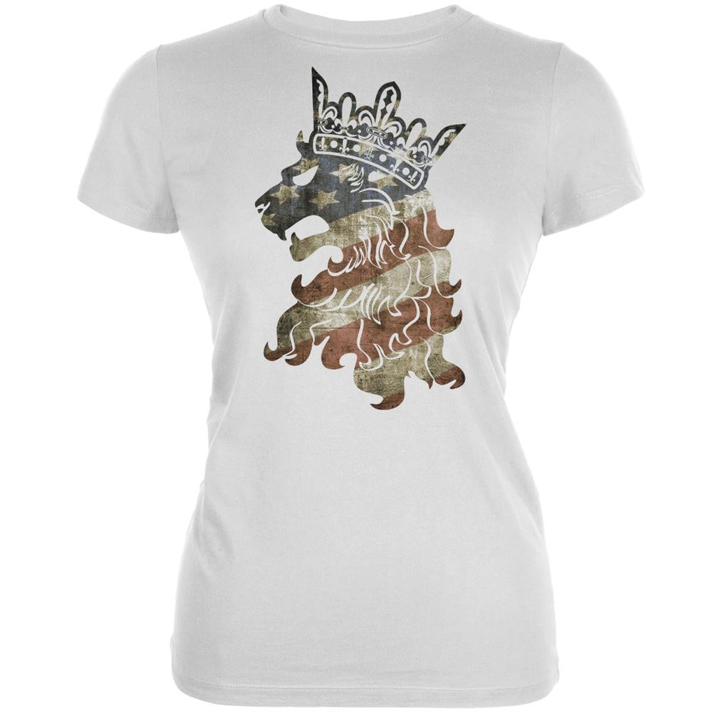 4th of July American Flag Heraldic Lion White Juniors Soft T-Shirt Juniors T-Shirts Old Glory 2XL White