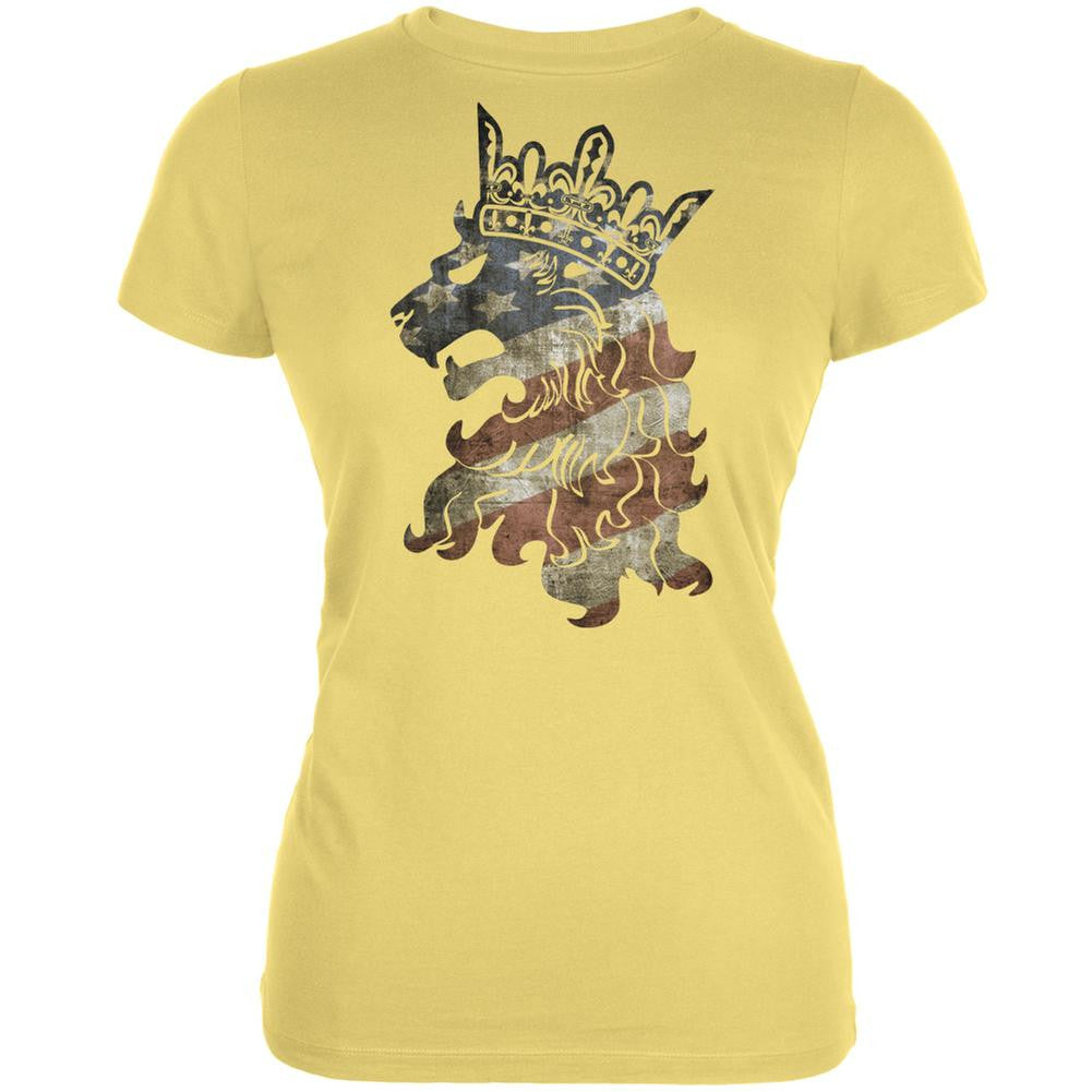 4th of July American Flag Heraldic Lion Yellow Juniors Soft T-Shirt Juniors T-Shirts Old Glory LG Yellow