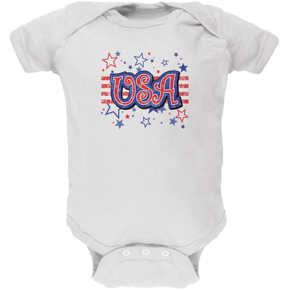 4th of July USA Stars White Soft Baby One Piece Baby One Piece Old Glory 0-3M White