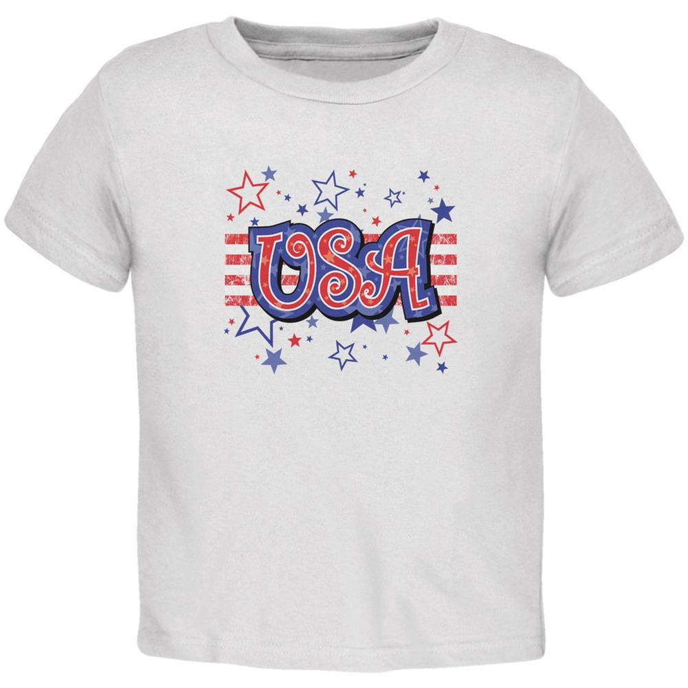 4th of July USA Stars White Toddler T-Shirt Toddler T-Shirts Old Glory 2T White