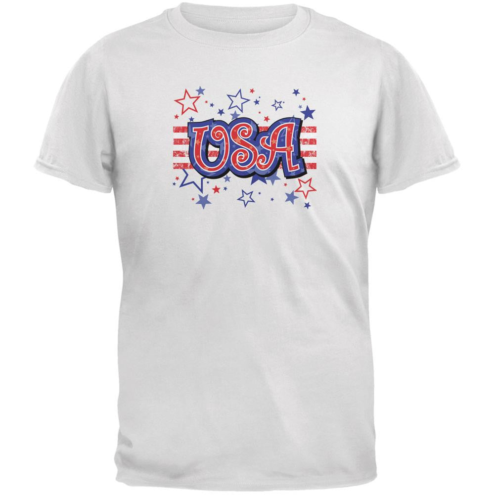 4th of July USA Stars White Youth T-Shirt Youth T-Shirts Old Glory LG White
