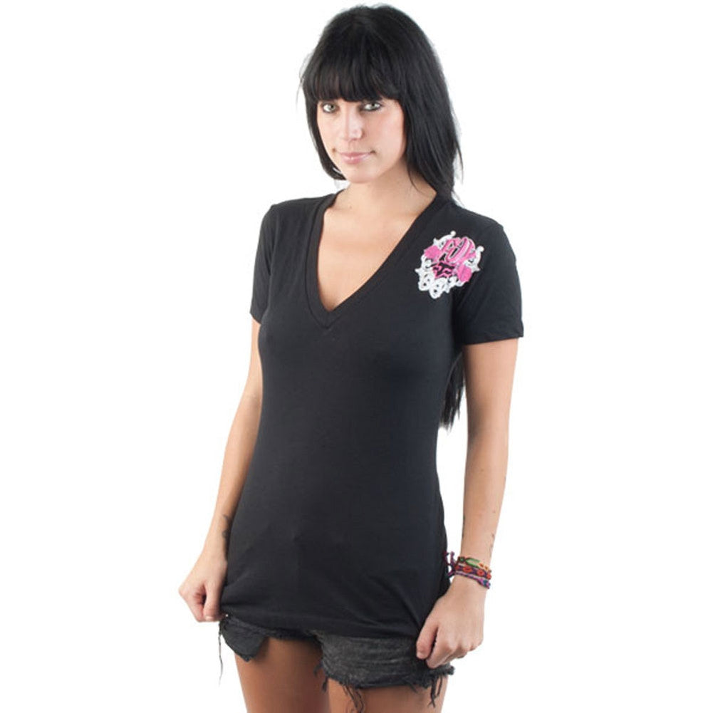 Fox - Kiss of Death Juniors V-Neck T-Shirt Juniors V-Neck T-Shirts Fox SM Black