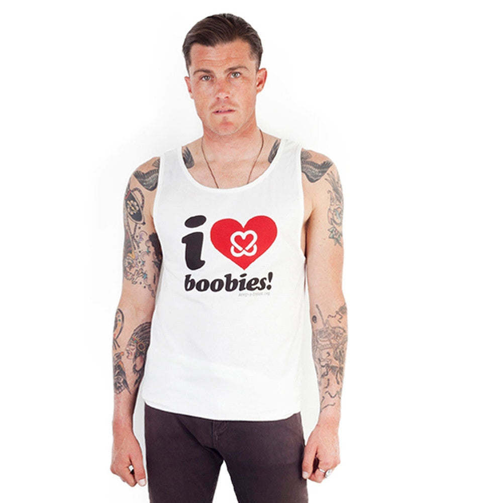 Keep A Breast - I Love Boobies White Adult Tank Top Men's Tank Tops Keep A Breast Foundation