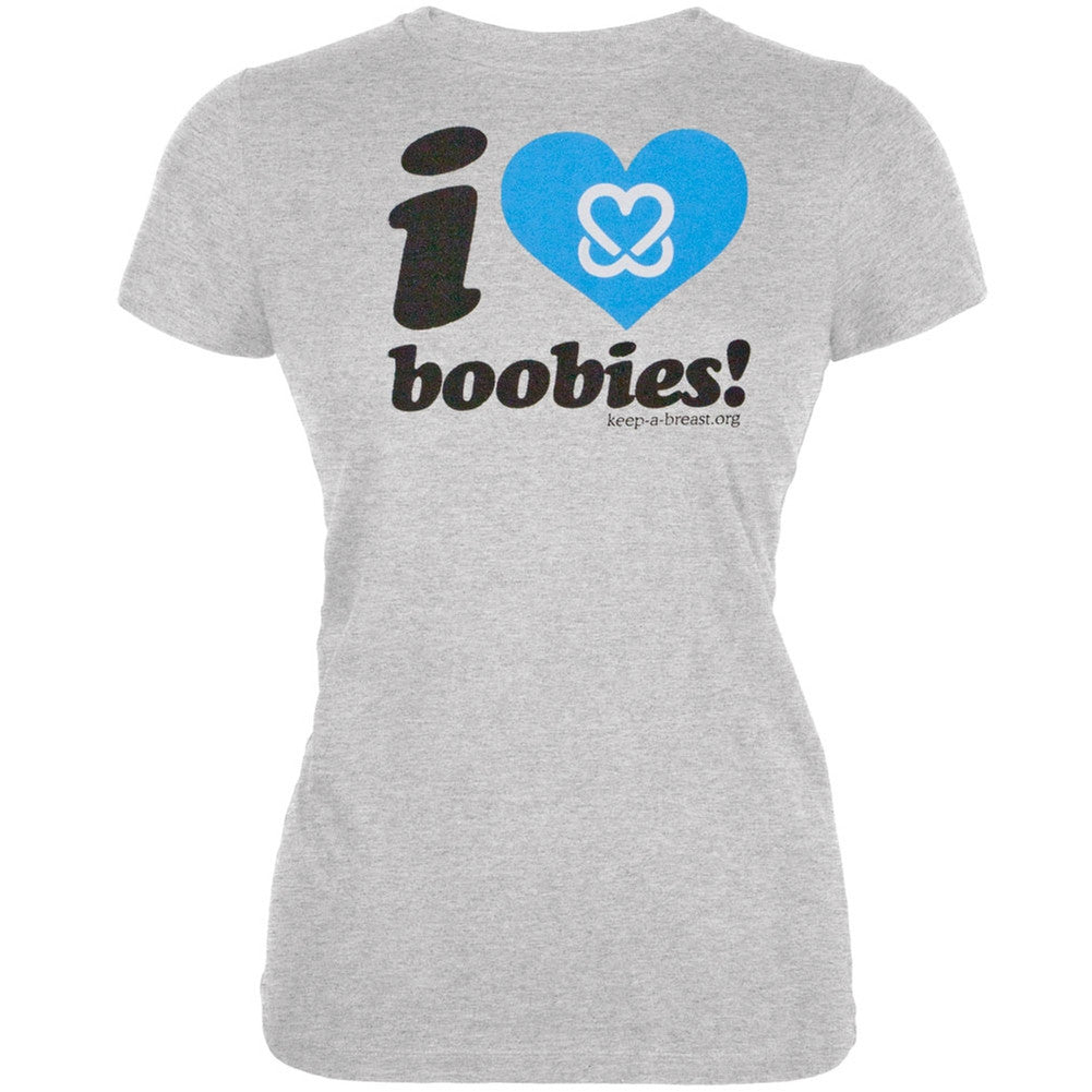 Keep A Breast - I Love Boobies Grey Juniors T-Shirt Juniors T-Shirts Keep A Breast Foundation