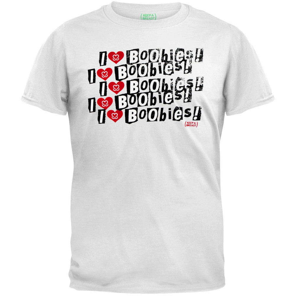 Keep A Breast - I Heart Boobies Repeated White T-Shirt Men's T-Shirts Keep A Breast Foundation