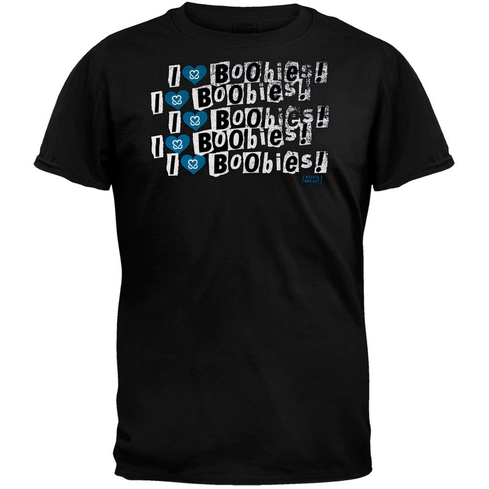 Keep A Breast - I Heart Boobies Repeated Black T-Shirt Men's T-Shirts Keep A Breast Foundation