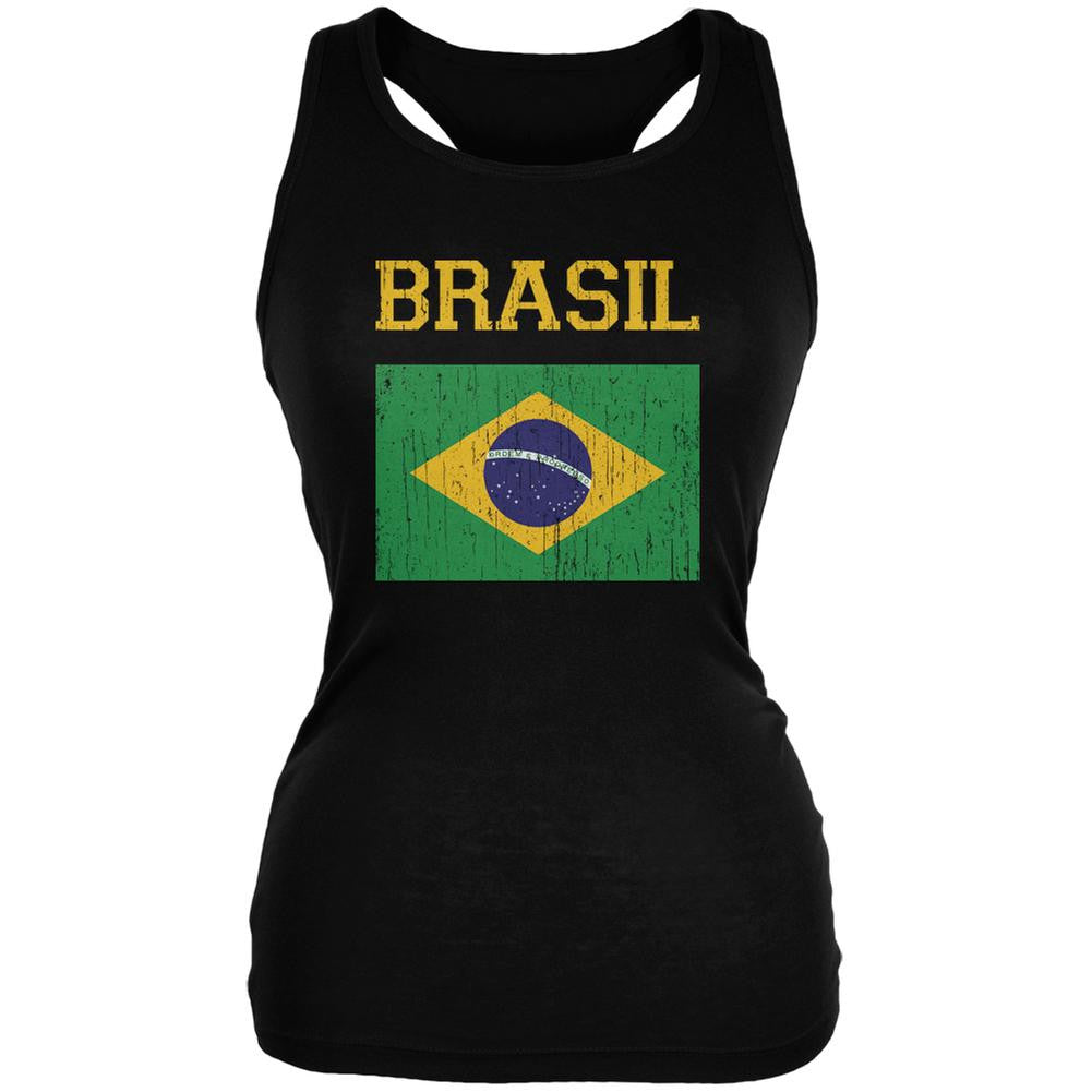 World Cup Distressed Flag Brasil Black Juniors Soft Tank Top Juniors Tank Tops FIFA 2XL Black