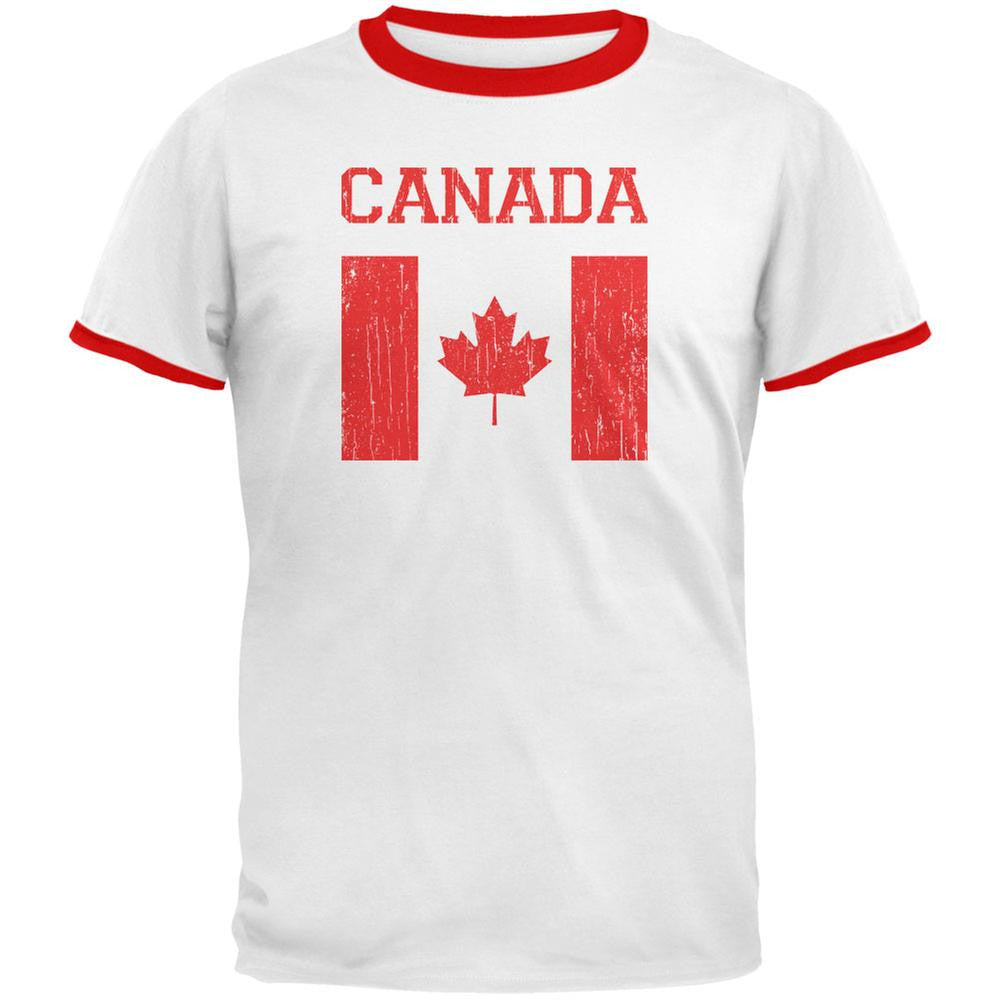 World Cup Distressed Flag Canada White/Red Men's Ringer T-Shirt Men's T-Shirts FIFA LG Multi