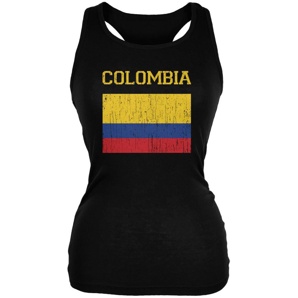 World Cup Distressed Flag Colombia Black Juniors Soft Tank Top Juniors Tank Tops FIFA 2XL Black