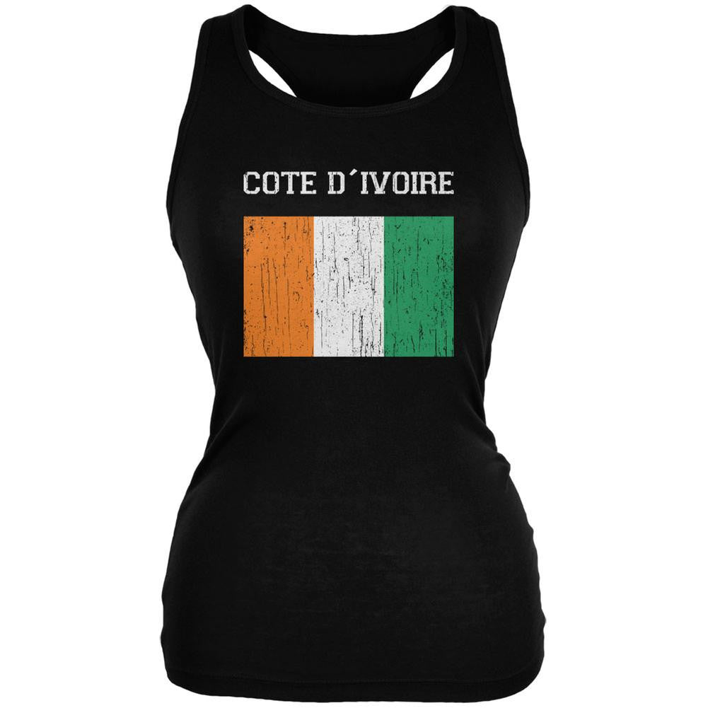 World Cup Distressed Flag Cote D'Ivoire Black Juniors Soft Tank Top Juniors Tank Tops FIFA 2XL Black