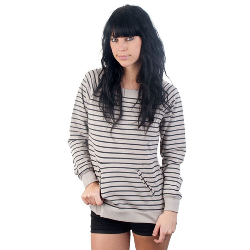 Rusty - Destiny Oatmeal Stripe Juniors Fleece Pullover Sweater Juniors Sweaters Rusty