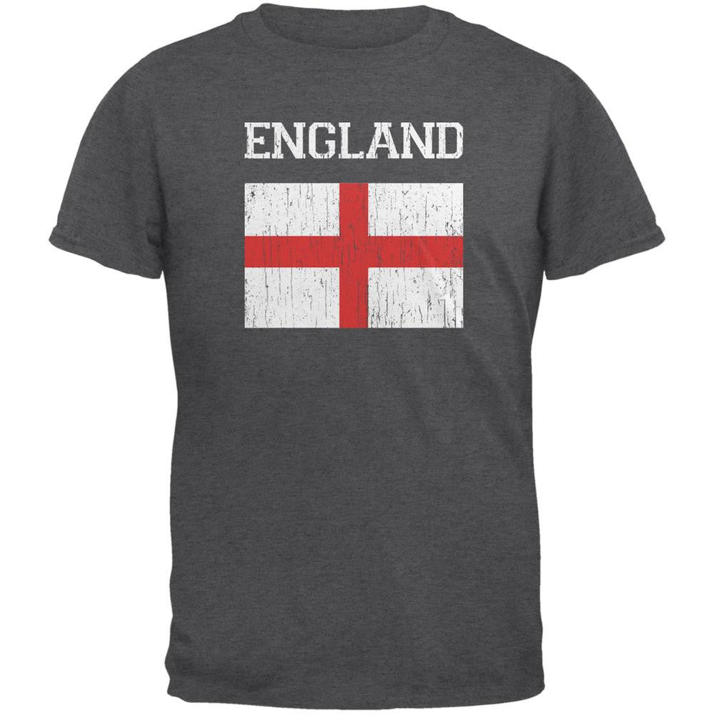 World Cup Distressed Flag England Dark Heather Adult T-Shirt Men's T-Shirts FIFA 2XL Grey