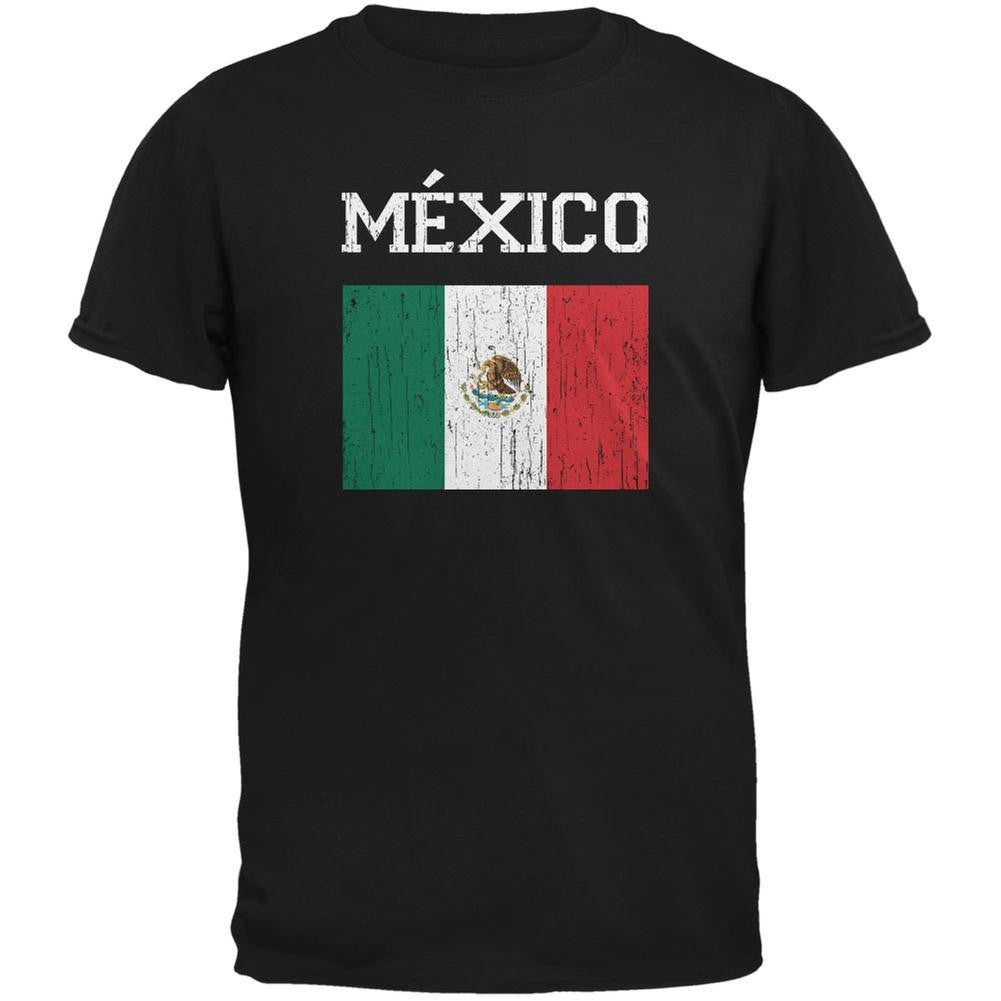 World Cup Distressed Flag Mexico Black Adult T-Shirt Men's T-Shirts FIFA 2XL Black