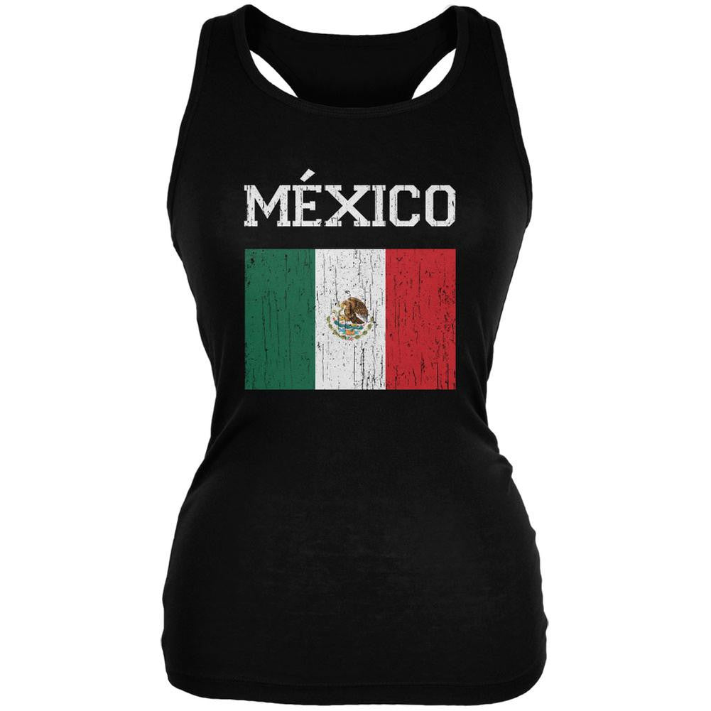 World Cup Distressed Flag Mexico Black Juniors Soft Tank Top Juniors Tank Tops FIFA 2XL Black