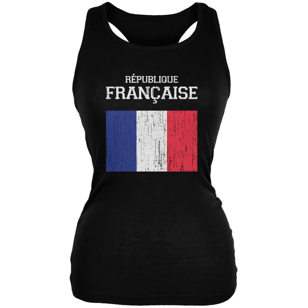 World Cup Distressed Flag Republique Francaise Black Juniors Soft Tank Top Juniors Tank Tops FIFA 2XL Black