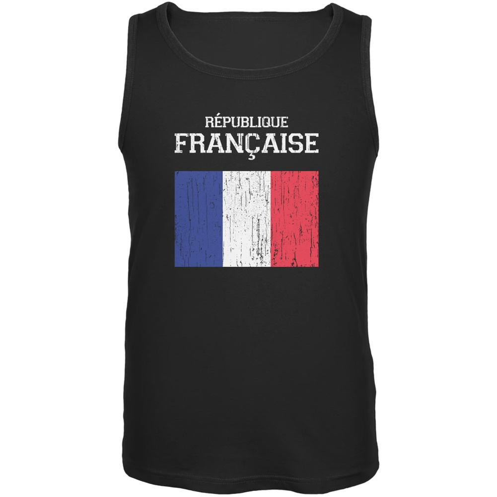 World Cup Distressed Flag Republique Francaise Black Adult Tank Top Men's Tank Tops FIFA 2XL Black