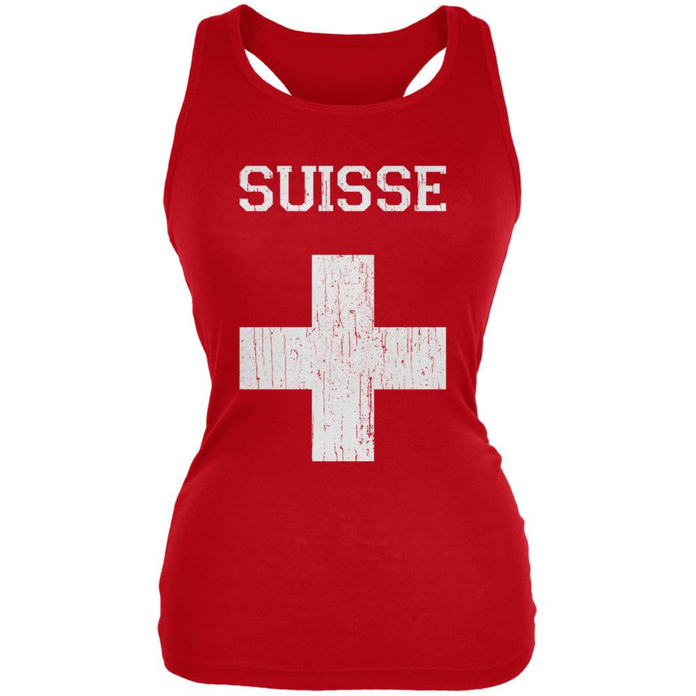 World Cup Distressed Flag Suisse Red Juniors Soft Tank Top Juniors Tank Tops World Cup 2XL Red