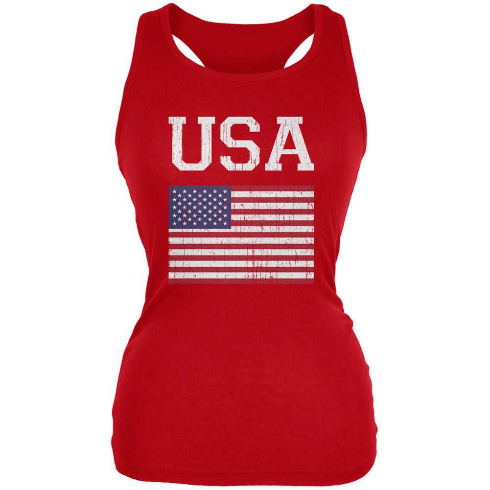 World Cup Distressed Flag USA Red Juniors Soft Tank Top Juniors Tank Tops World Cup 2XL Red