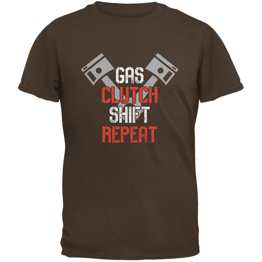 Gas Clutch Shift Repeat Brown Adult T-Shirt Men's T-Shirts Old Glory 2XL Brown