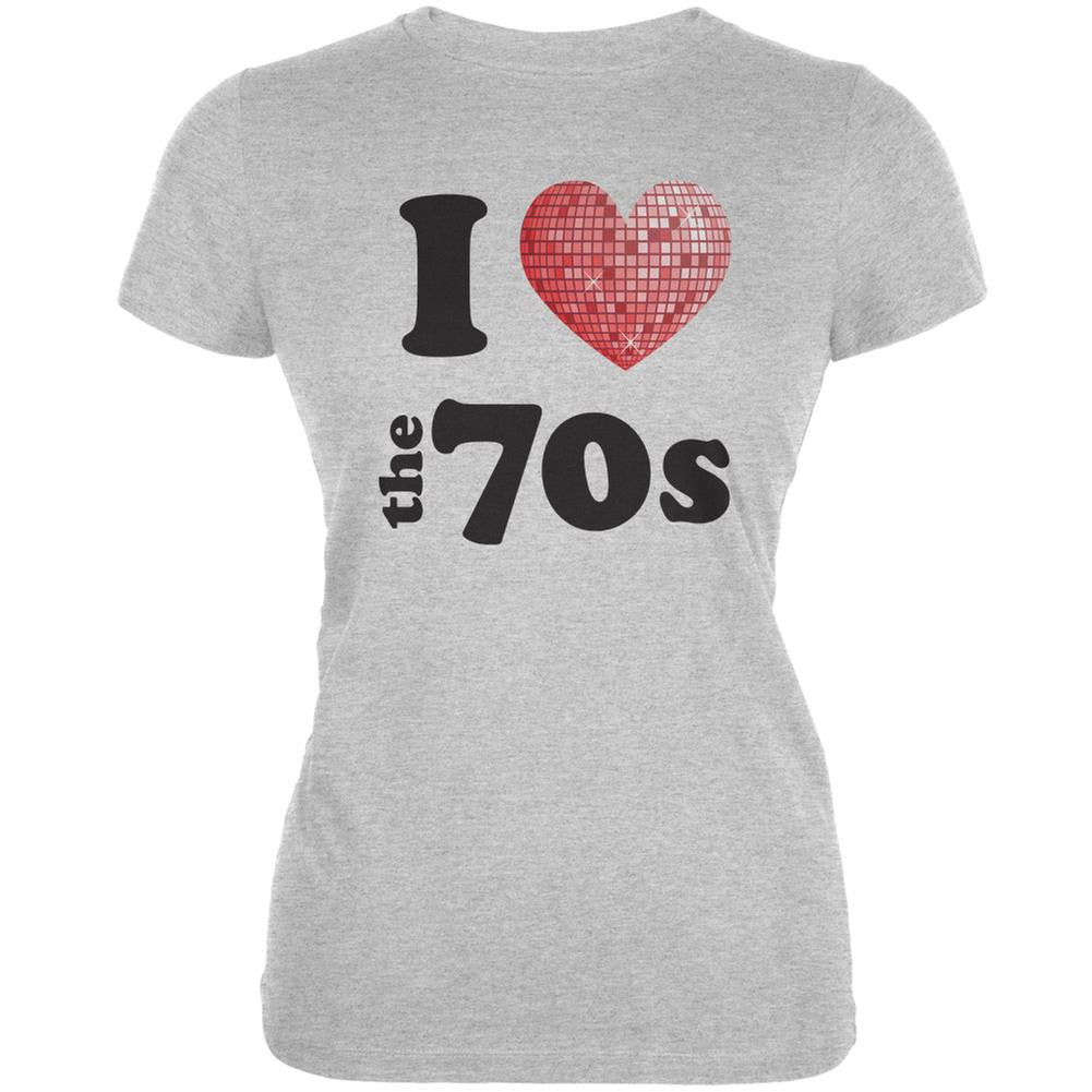 I Heart The 70s Heather Grey Juniors Soft T-Shirt Juniors T-Shirts Old Glory 2XL Grey