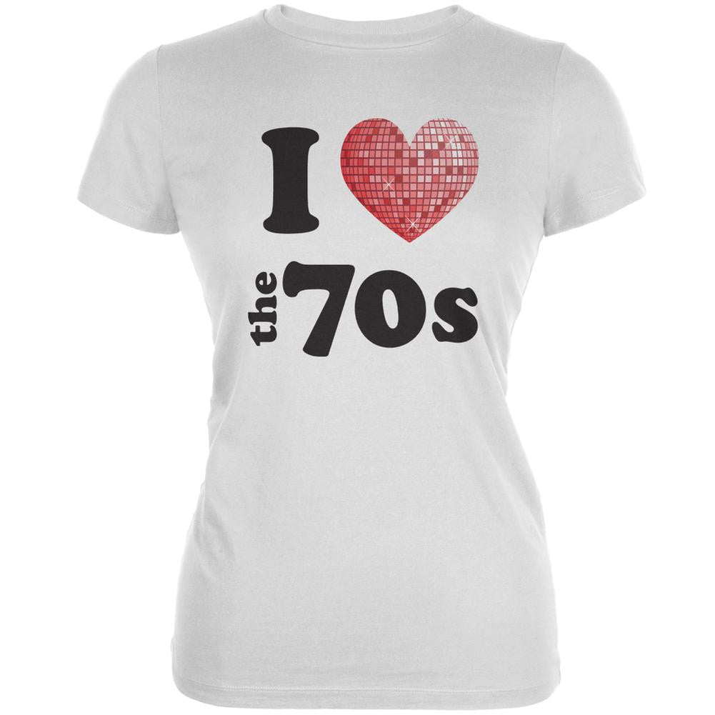 I Heart The 70s White Juniors Soft T-Shirt Juniors T-Shirts Old Glory 2XL White
