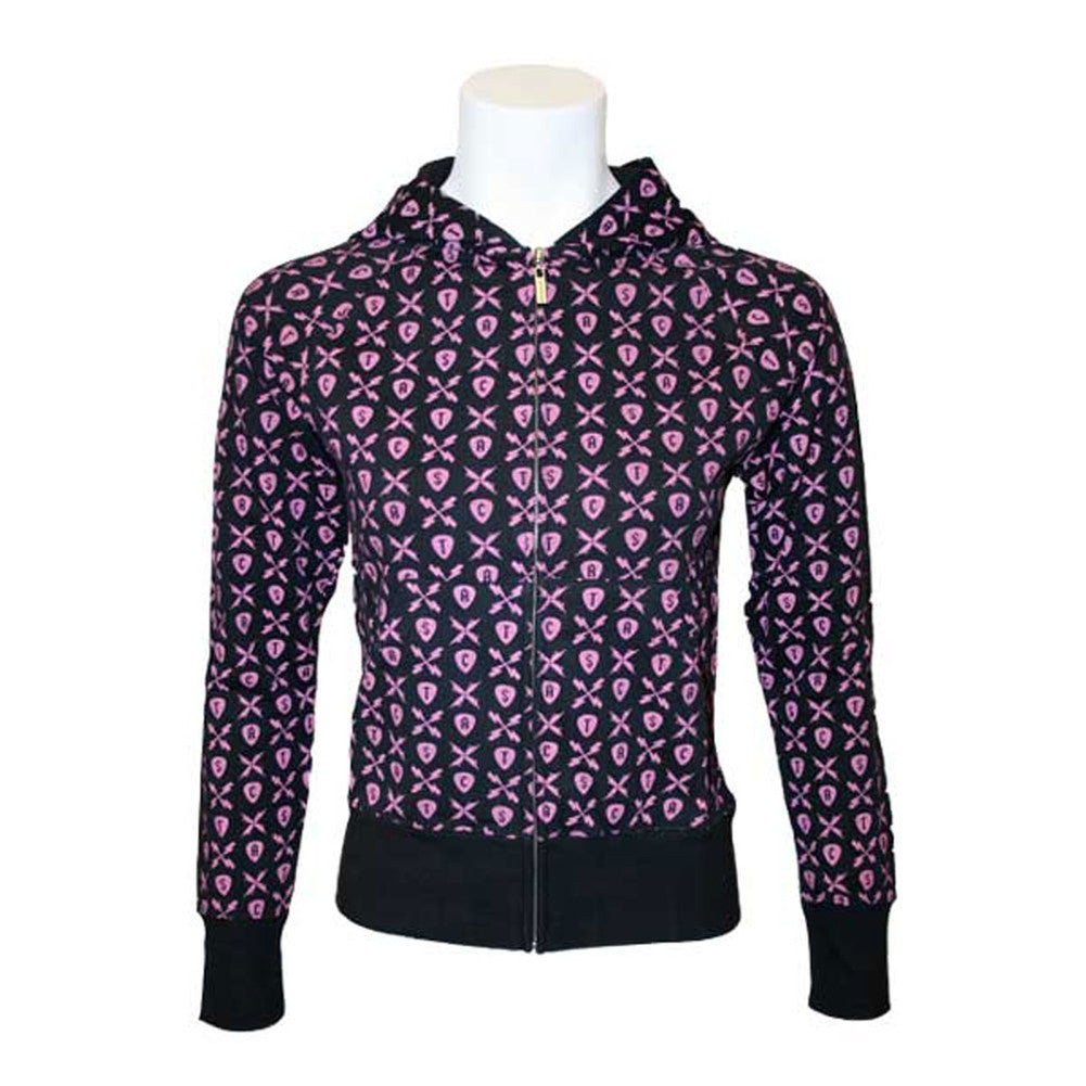 Atticus Black Hot Pink Guitar Pick Pattern Juniors Full-Zip Hoodie - Black Juniors Hoodies Atticus SM Black