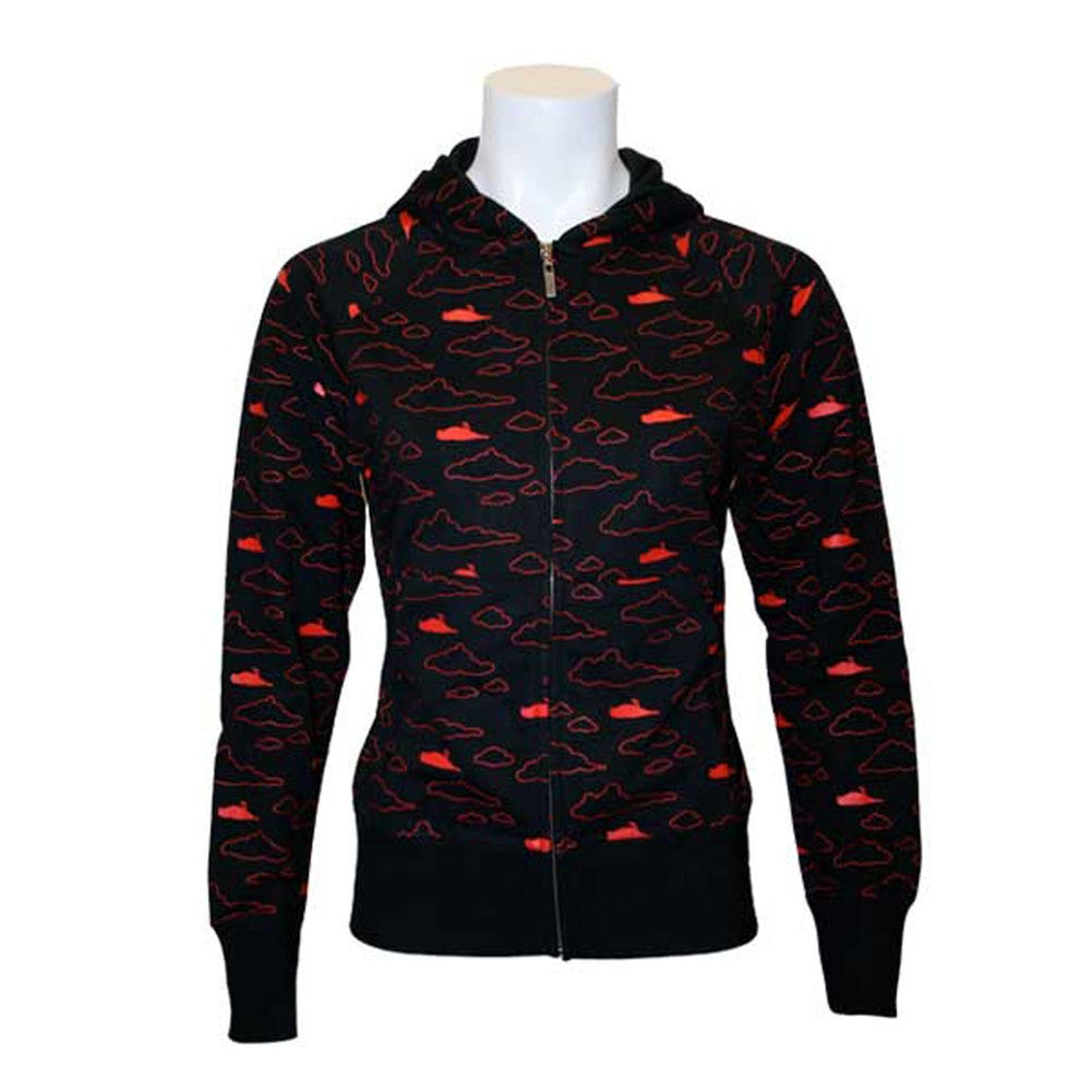 Atticus Black Red Cloud Pattern Juniors Full-Zip Hoodie Black