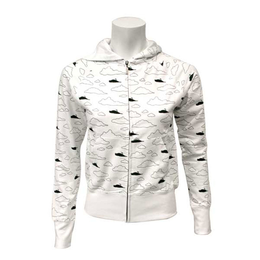 Atticus Black Cloud Pattern Juniors Full-Zip Hoodie - White Juniors Hoodies Atticus XS White