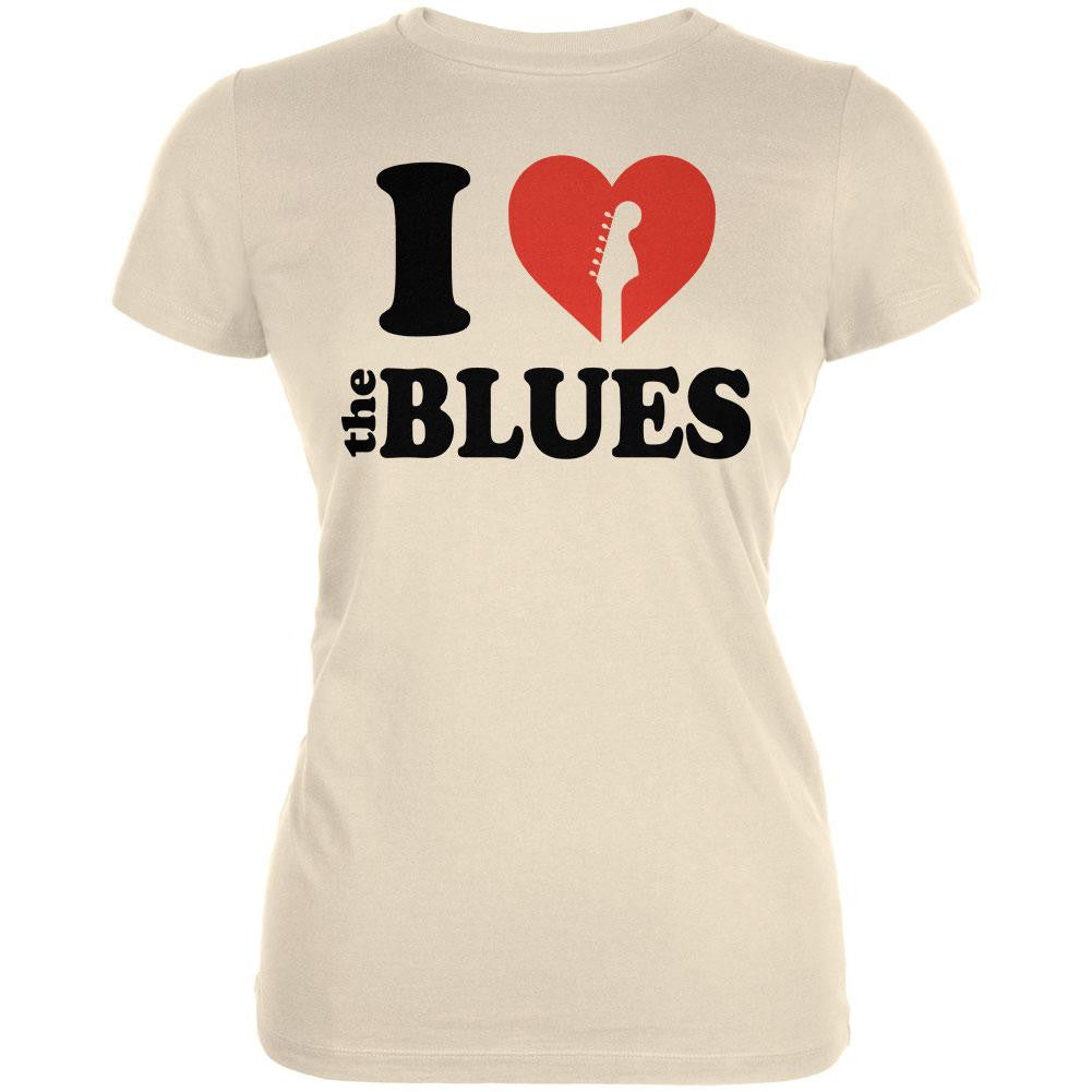 I Heart The Blues Cream Juniors Soft T-Shirt Juniors T-Shirts Old Glory 2XL Off-White