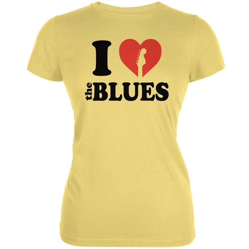 I Heart The Blues Yellow Juniors Soft T-Shirt Juniors T-Shirts Old Glory LG Yellow